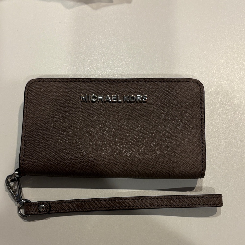 Michael Kors Dark Gray Saffiano Phone Case/ Wallet